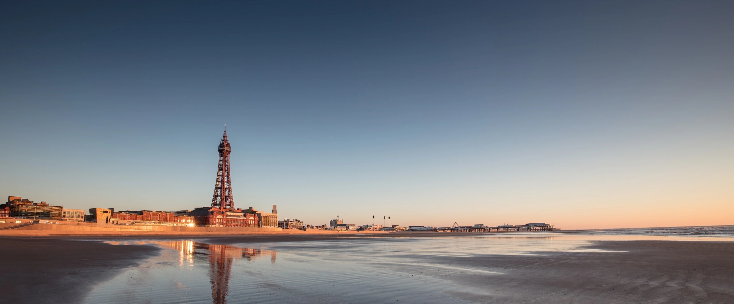 Blackpool Tower with beach front in sunshine